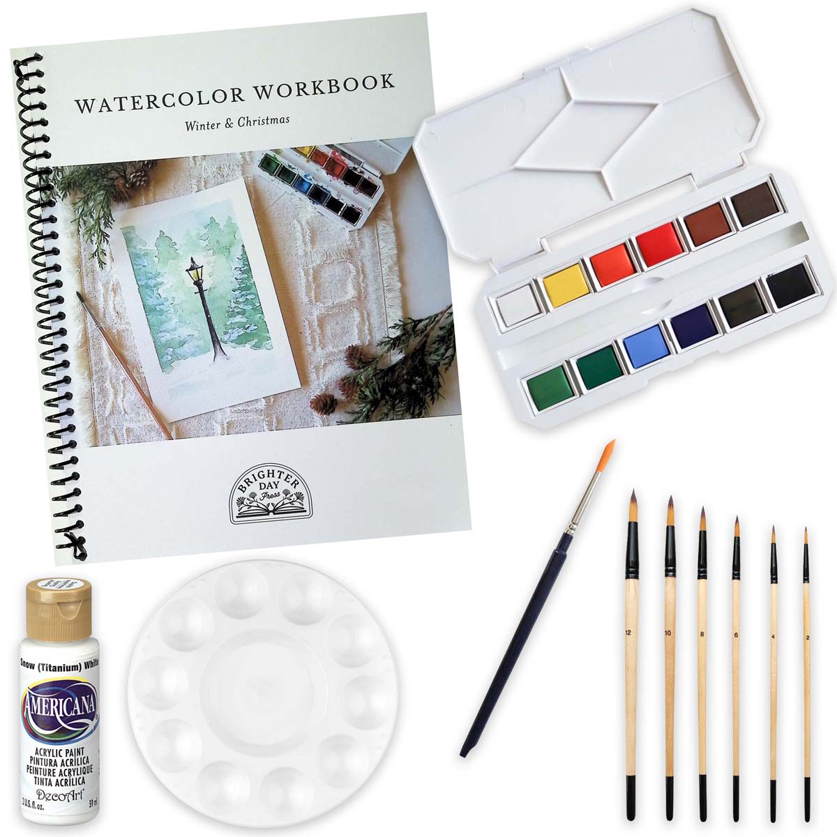 Winter & Christmas Watercolor Workbook Paints and Brush Set