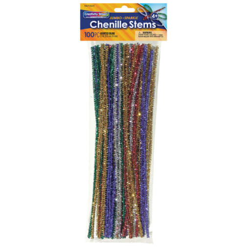 Creativity Street Jumbo Sparkle Chenille Stems 6mm x 12" Assorted Colors (100 pieces)
