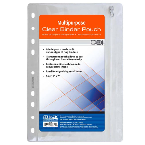 Multipurpose Clear Binder Pouch 10"x7"