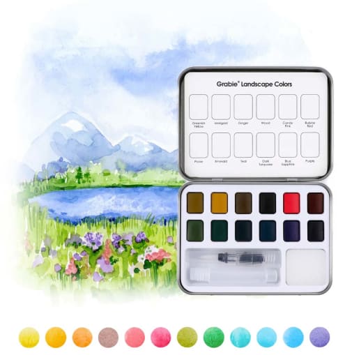 Watercolor Pocket Set of 12 with Brush - Landscape Colors