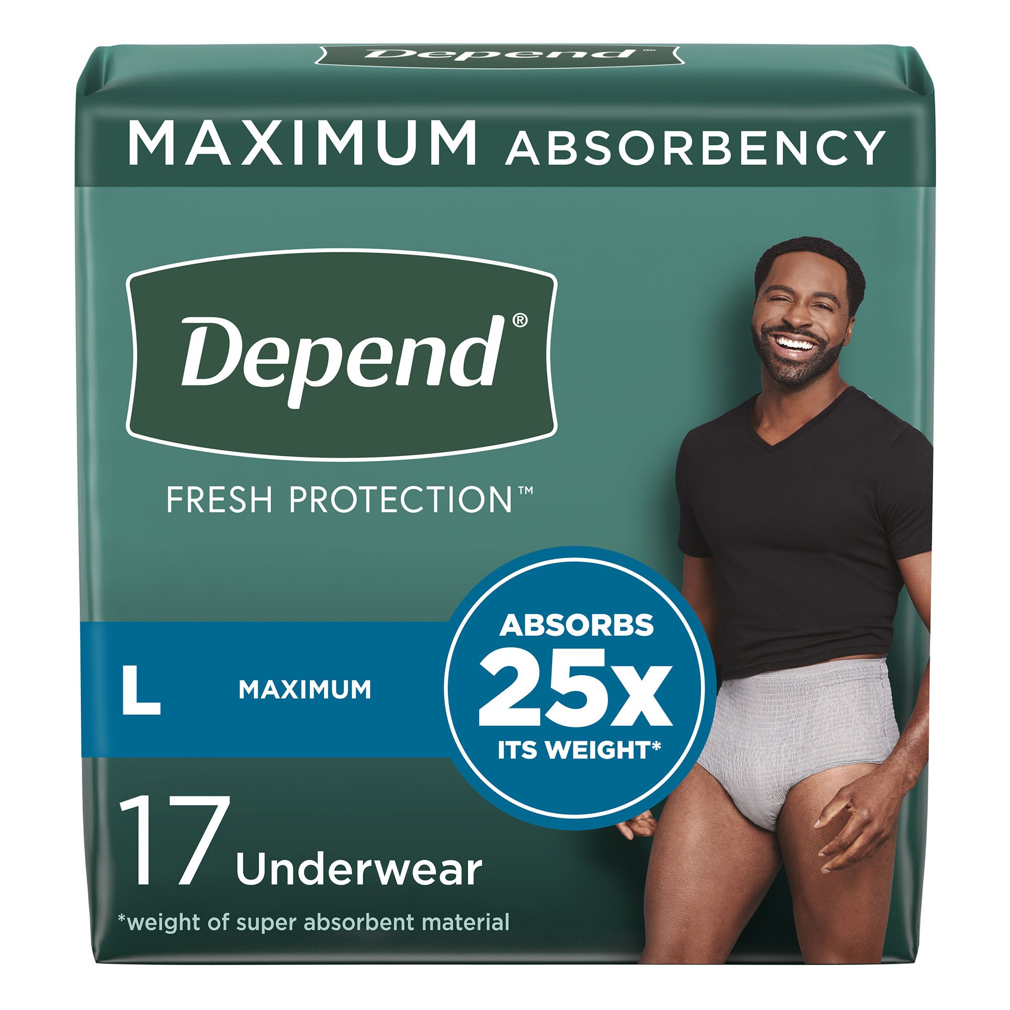 Depend Fresh Protection Men's Maximum Absorbency Underwear, Large MK 1090312