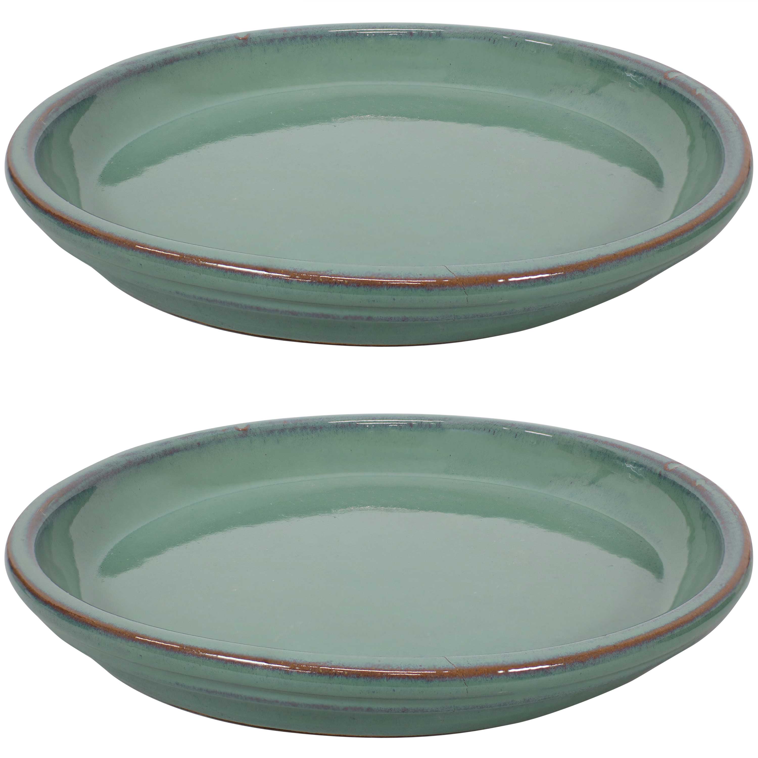 Sunnydaze Ceramic Planter Saucer - Seafoam - 12-Inch - Set of 2