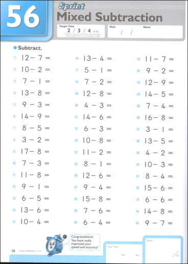 Kumon Speed & Accuracy Math Workbook - Subtraction