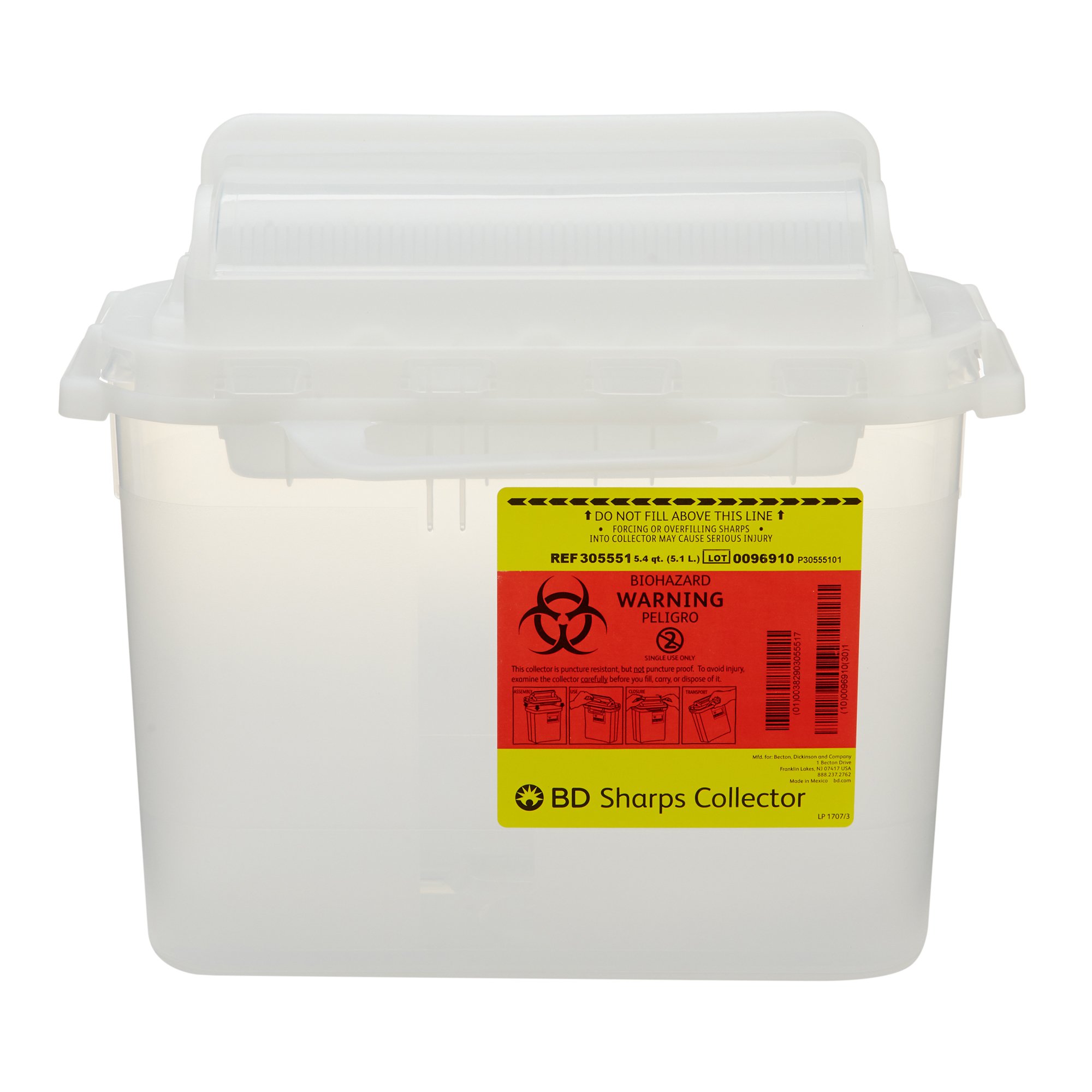 BD Sharps Container, 5.4 Quart, 12 x 12 x 4-4/5 Inch MK 367439