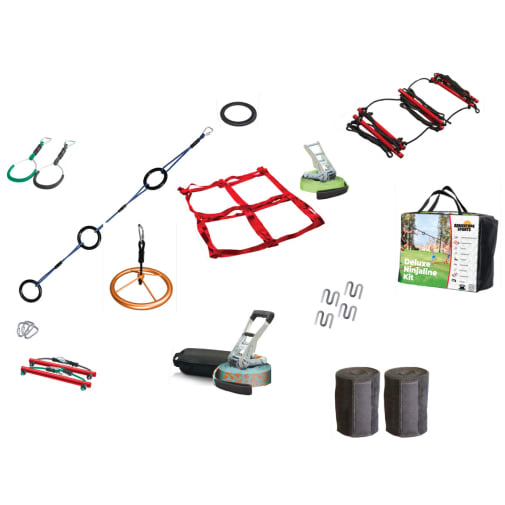Slackers NinjaLine Deluxe Kit 56 ft with 9 Hanging Obstacles | Bolder Play