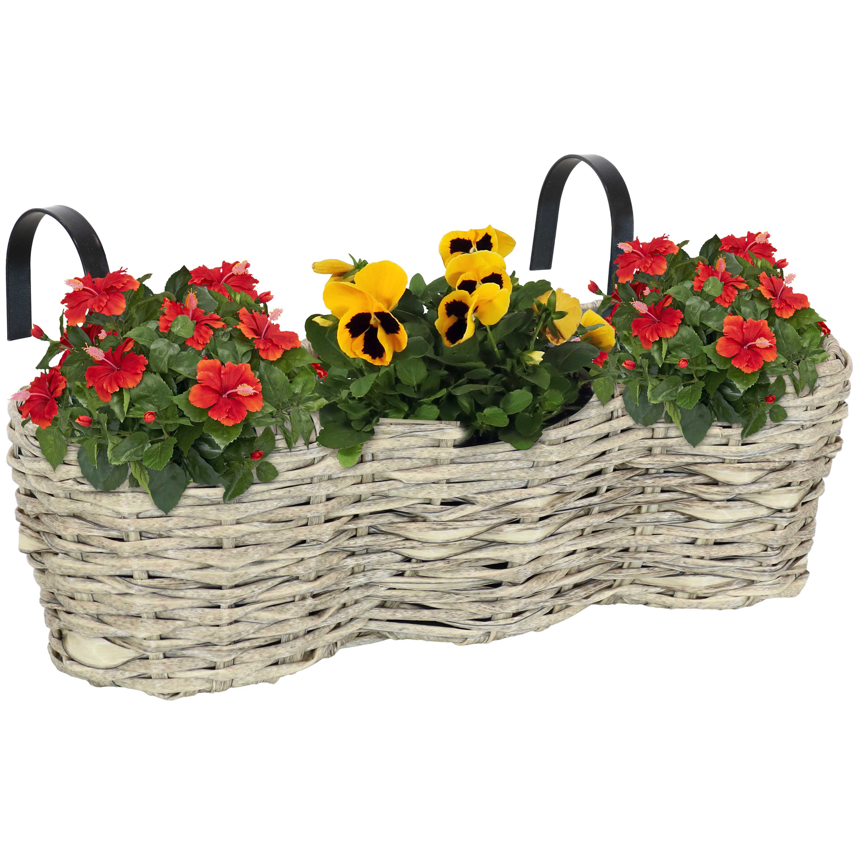 Sunnydaze Round Polyrattan Over-the-Rail Tri-Planter - Frost