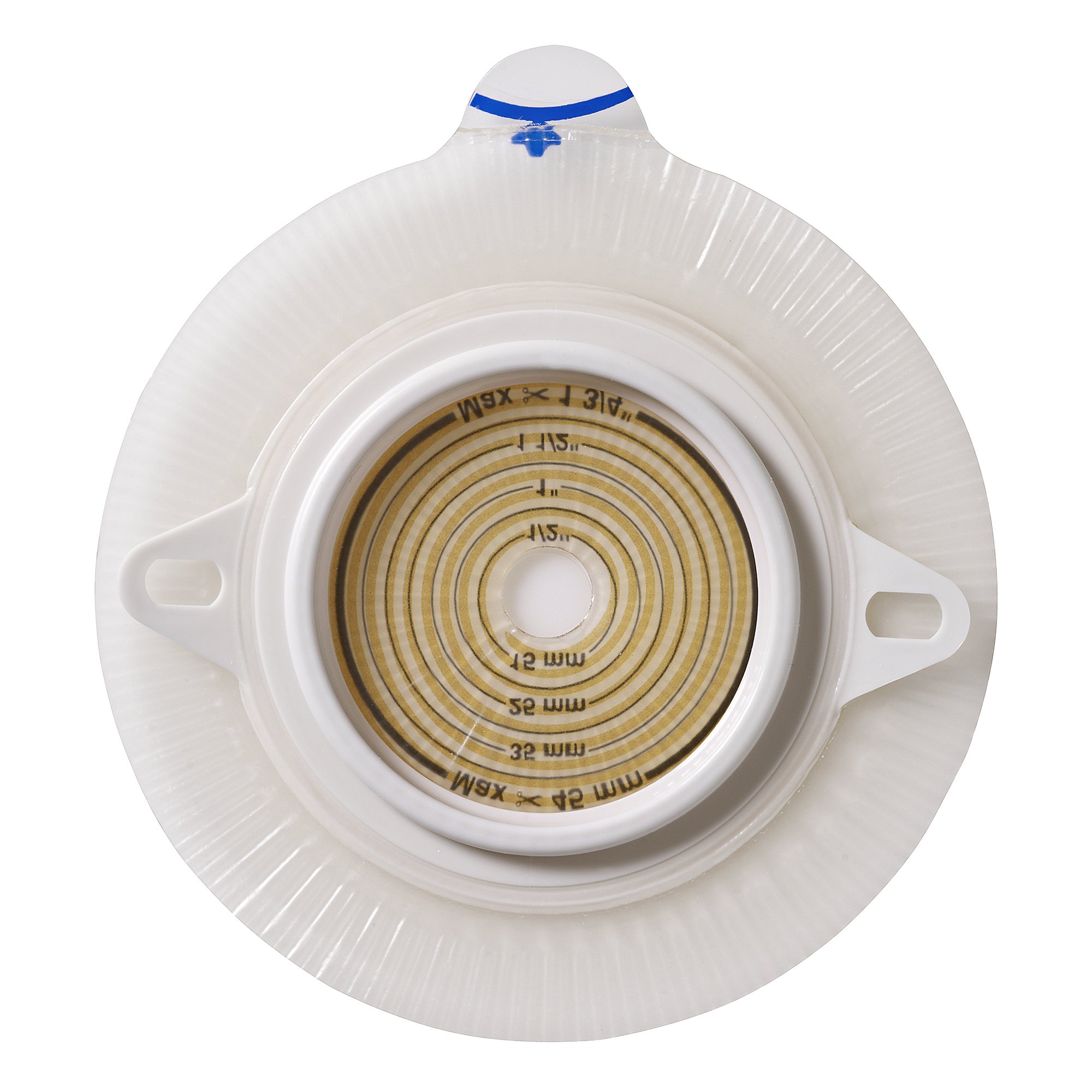 Assura Flat Ostomy Barrier, Trim to fit 10  55 mm Stoma Opening, Blue Match MK 457945
