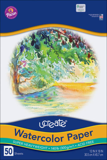 uCreate White Watercolor Paper 140 lb. (12" x 18") 50 sheets