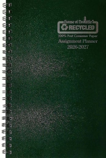 Student Assignment Planner Green Leatherette August 2026 - August 2027