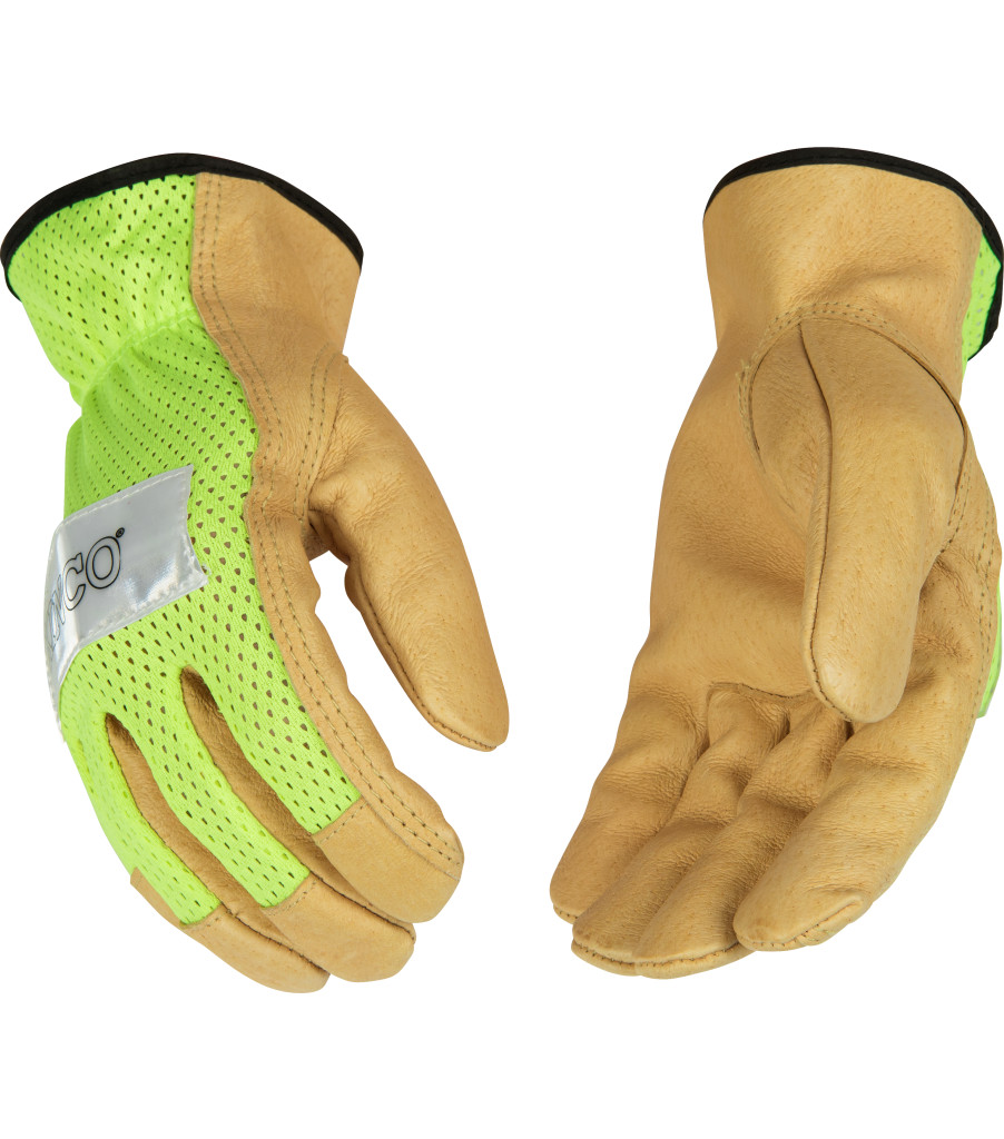 Hi-Vis Green Mesh & Grain Pigskin Palm, Green, large image number 2