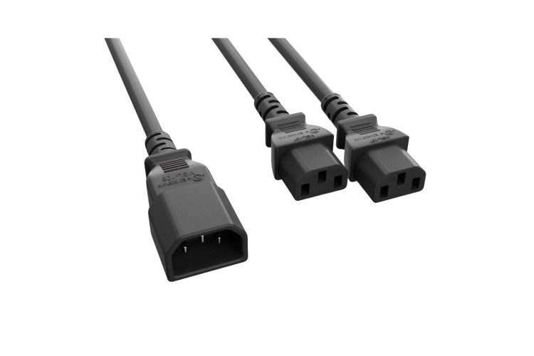 AC Power Cord 2 Way Splitter, C14 to C13 x2, 16AWG, 6ft, Black