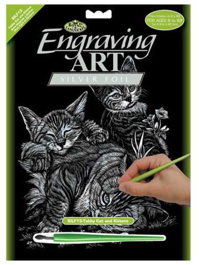 Engraving Art - Tabby Cat & Kitten (Silver Foil)