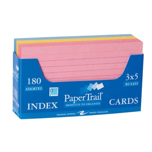 Trayed Index Cards - Faint Lined (3" x 5") Assorted Colors