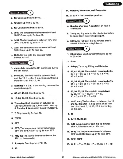 Saxon Math Intermediate 3 Solutions Manual
