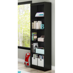 South Shore Axess Small Desk and 4-Shelf Bookcase Set in Pure Black