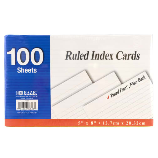Ruled White Index Cards 5" x 8" - 100 count
