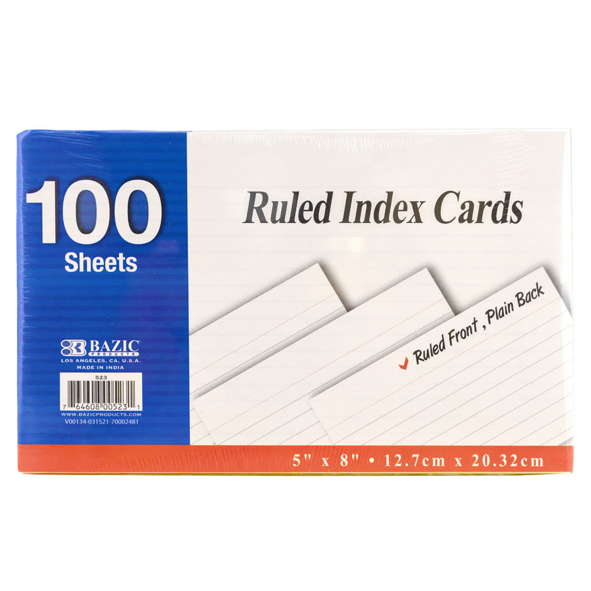 Ruled White Index Cards 5" x 8" - 100 count
