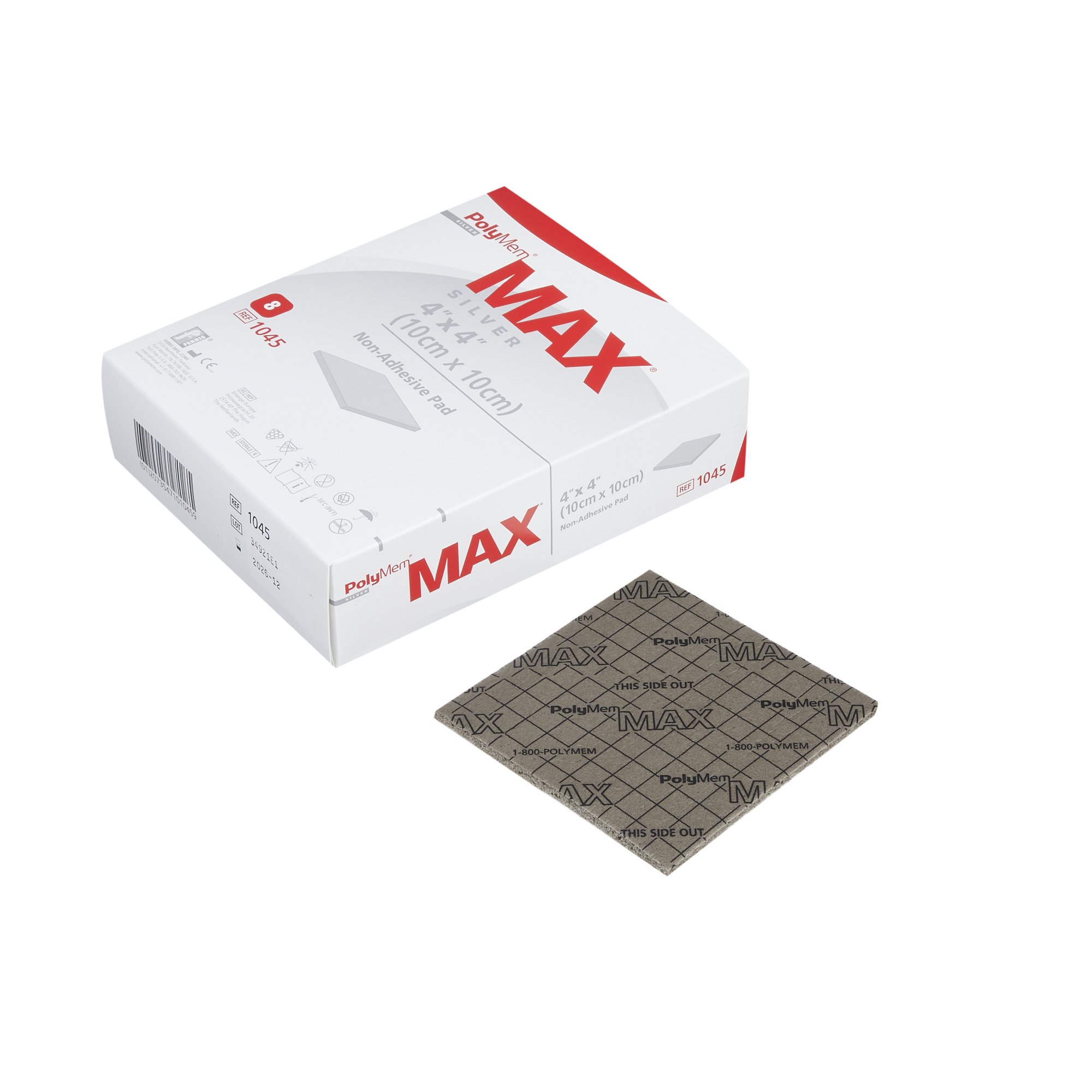 PolyMem Max Nonadhesive Silver Foam Dressing, 4 x 4 Inch MK 705712