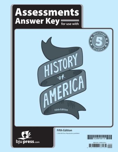 BJU Press Heritage Studies 5 History of America Assessment Answer Key 5th Edition