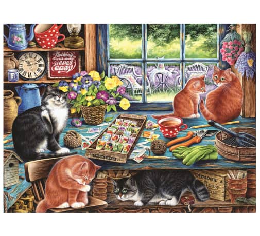 Cobble Hill Garden Shed Cats Tray Puzzle (35 piece)