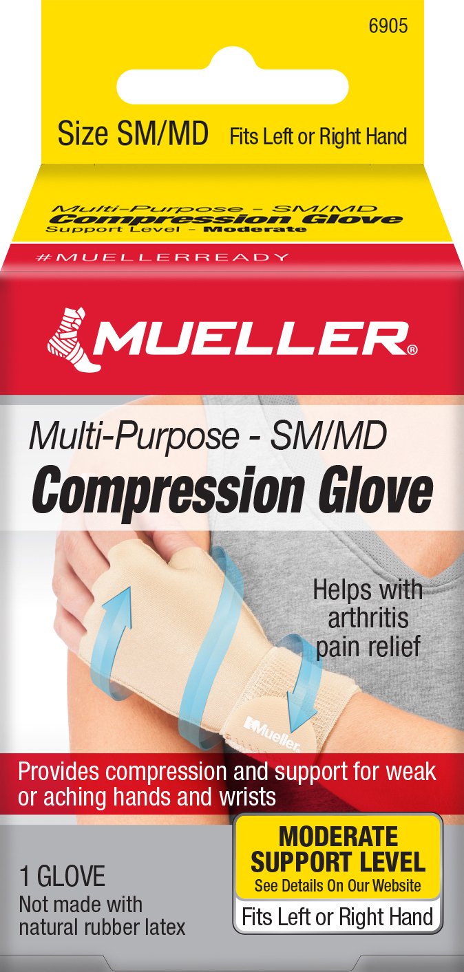 Compression Glove Mueller Compression & Support Gloves Fingerless Small / Medium Over-the-Wrist Length Ambidextrous MK 1141666
