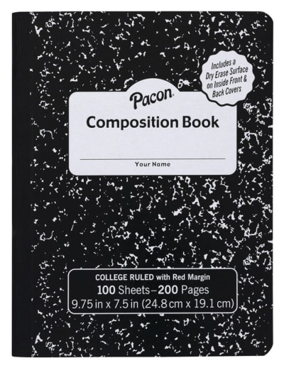 Black Marble Composition Book with Dry Erase Surface College Ruled