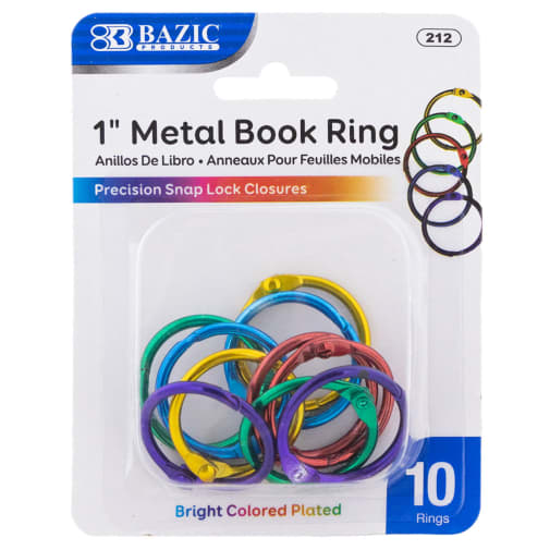 1" Assorted Color Metal Book Rings - 10 Pack