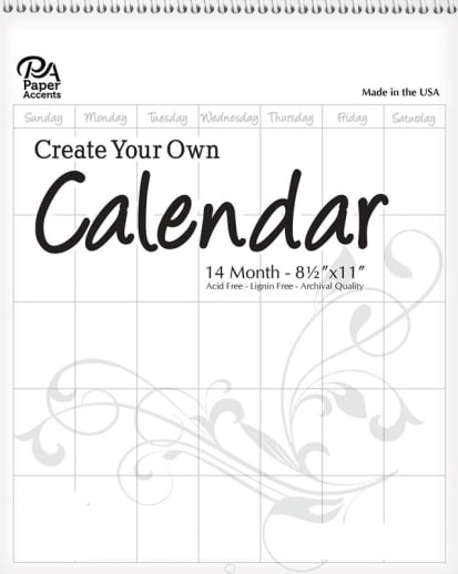 Paper Accents DIY Calendar  - 8.5 x11 (Portrait 14 Month-white)