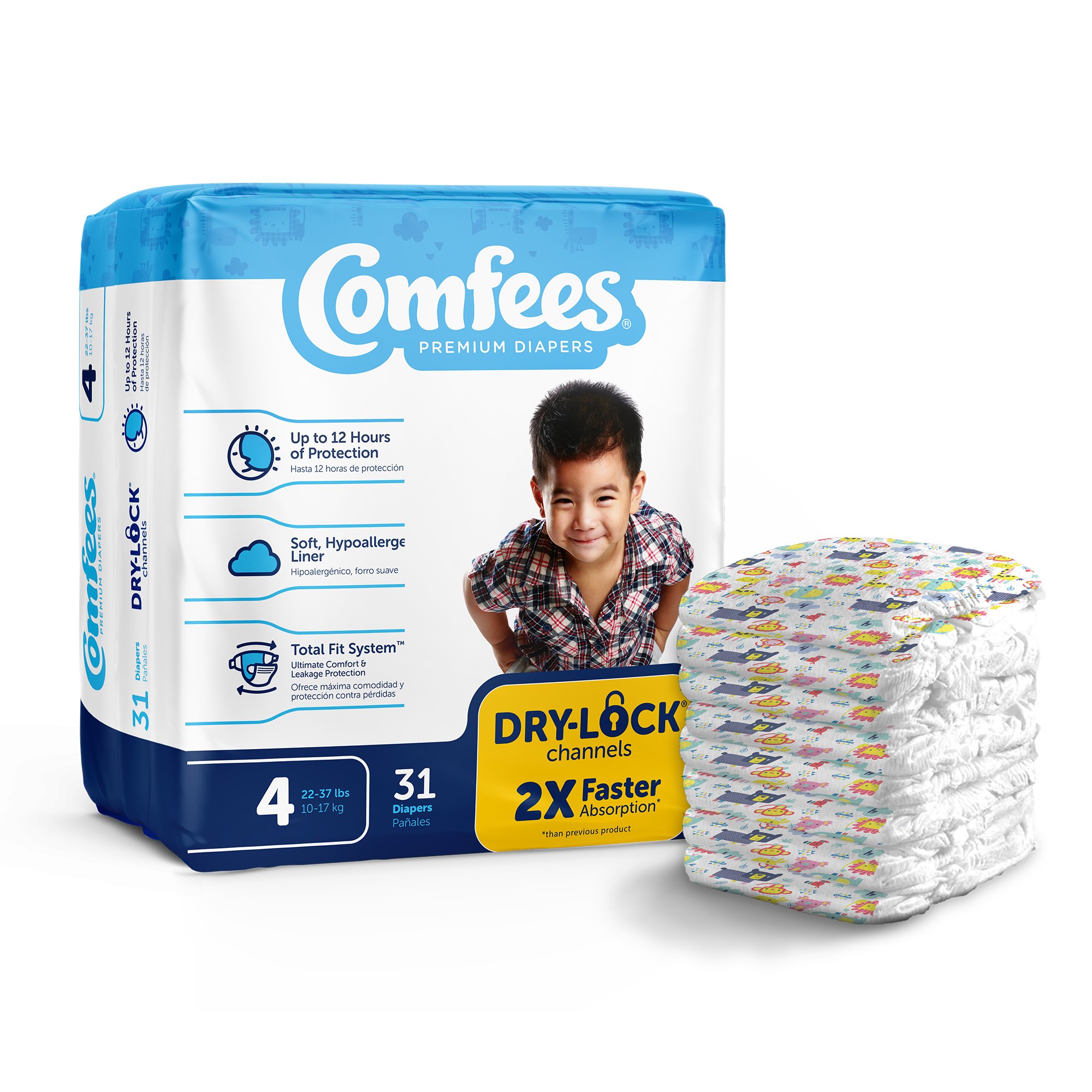 Comfees Premium Diapers, Unisex, Baby, Tab Closure, Size 4 MK 993246