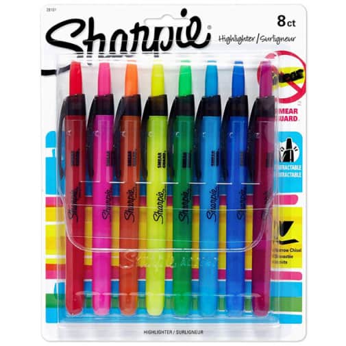 Sharpie Accent Retractable Fluorescent Highlighter - Assorted 8 Pack