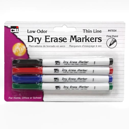 Dry Erase Fine Point Markers (4 pack assorted colors)