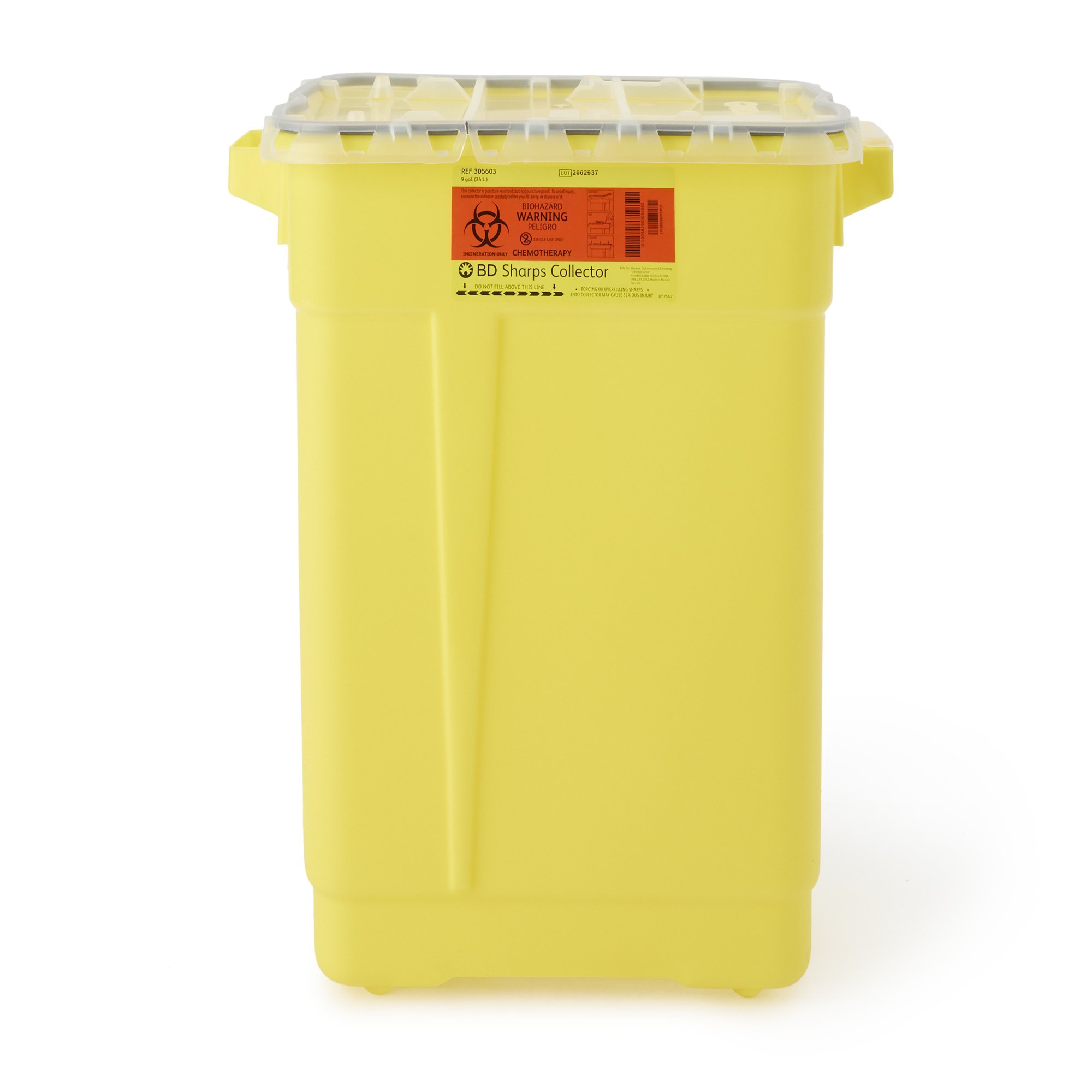 BD Chemotherapy Sharps Container, 9 Gallon, 18-1/2 x 17-3/4 x 11-3/4 Inch MK 444895