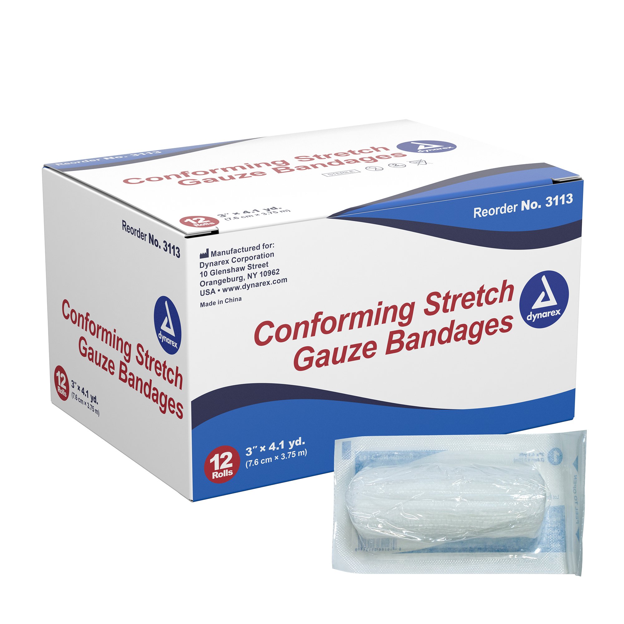 dynarex Sterile Conforming Bandage, 3 Inch x 4-1/10 Yard MK 1049578