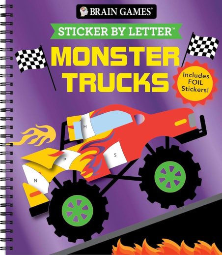 Sticker By Letter: Monster Trucks (Brain Games) 52 pages