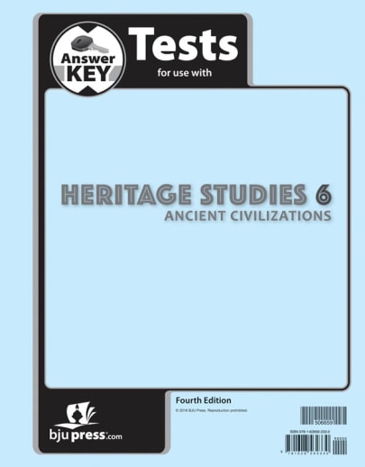 BJU Press Heritage Studies 6 Tests Answer Key 4th Edition