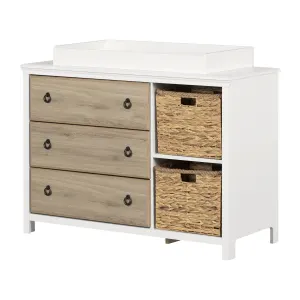 Changing table with removable rim, drawers, and open storage