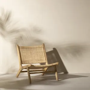 Rattan and Teak Wood Lounge Chair