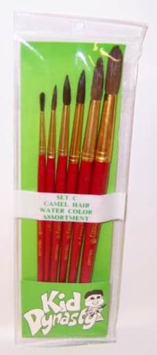 Kid Dynasty Short Handle Camel Hair Watercolor Paint Brush Set of 6