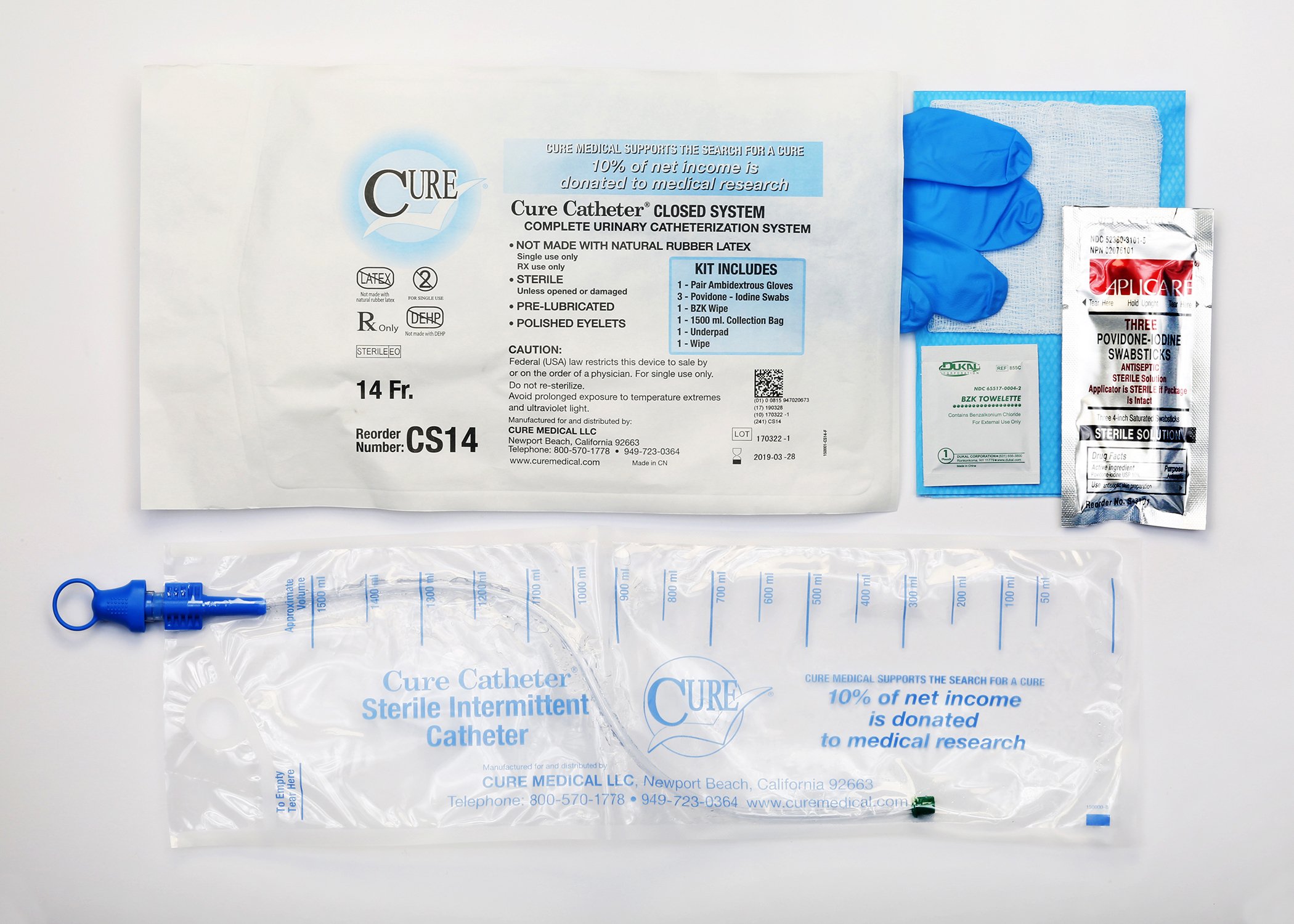 Cure Catheter Intermittent Catheter Kit, 14 Fr. MK 701377