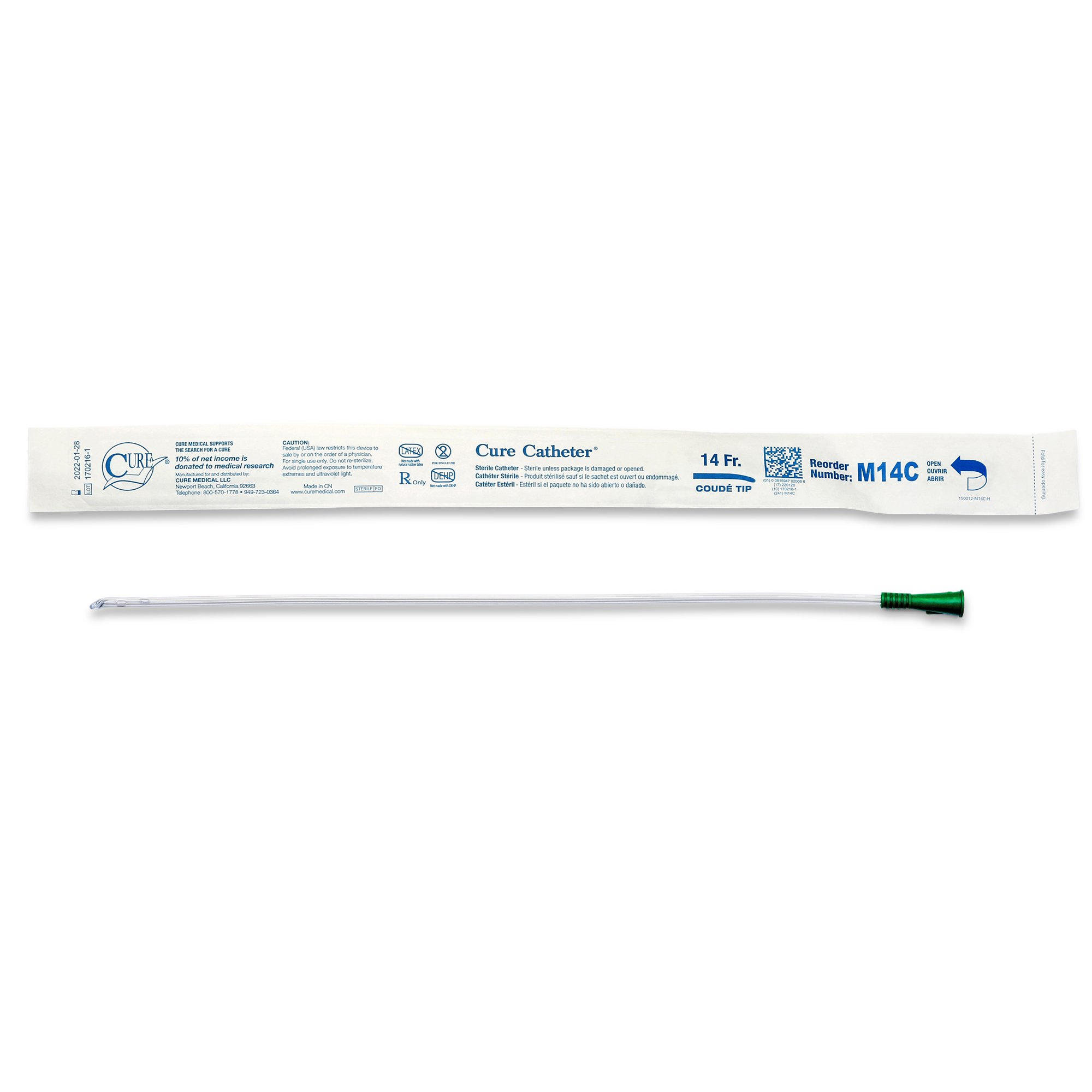 Cure Catheter Male Intermittent Catheter, 14 Fr., Coude MK 701371