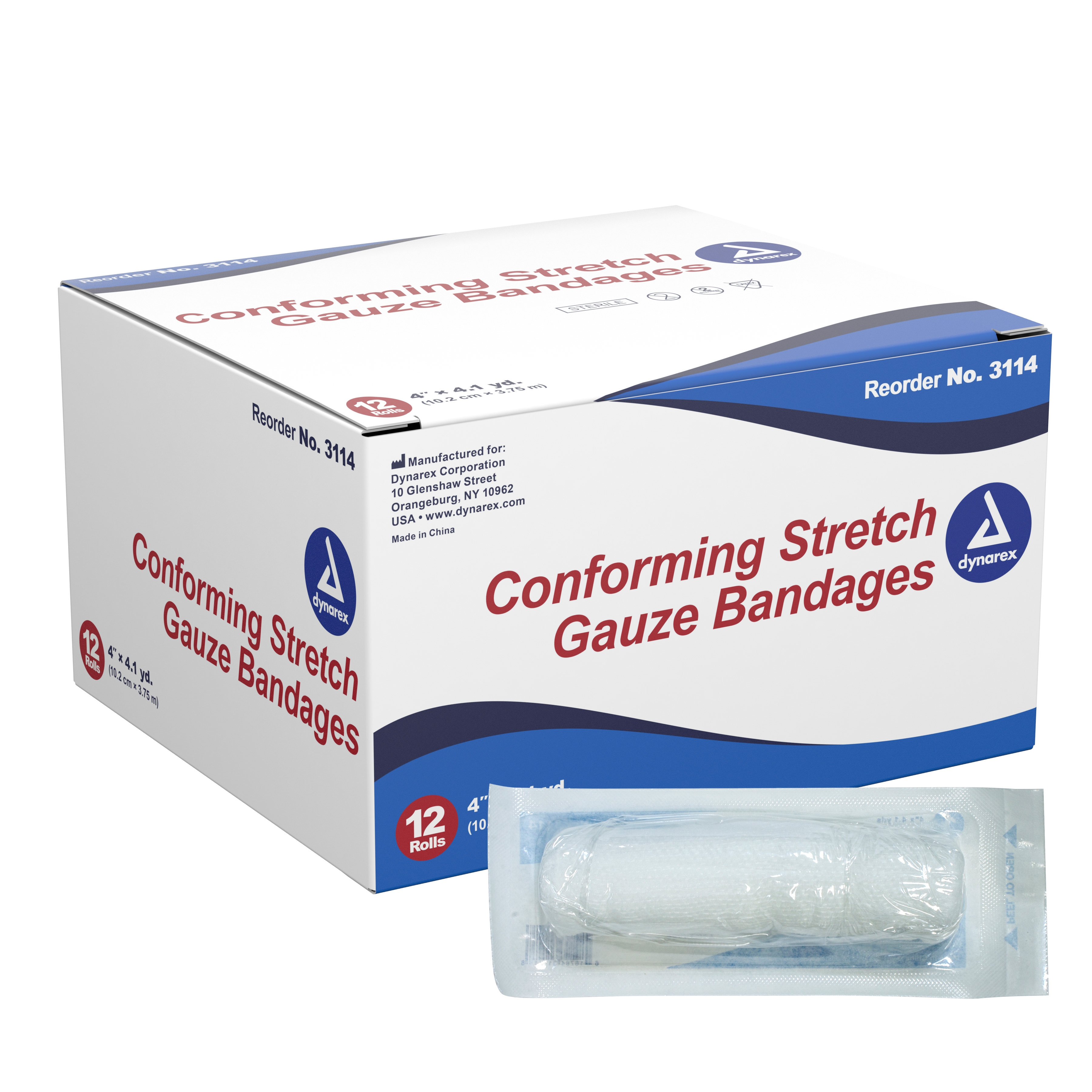 dynarex Sterile Conforming Bandage, 4 Inch x 4-1/10 Yard MK DYN-3114