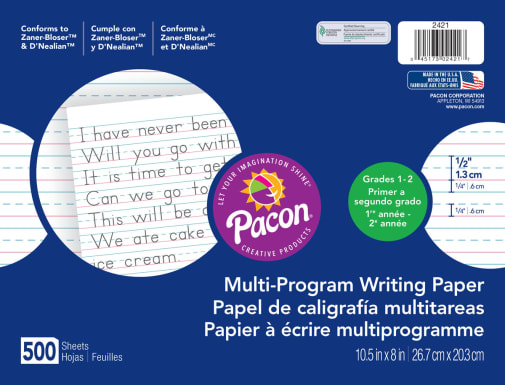 Multi-Program Handwriting Ream D'Nealian (1) / Zaner-Bloser (2) - 1/2" Ruled