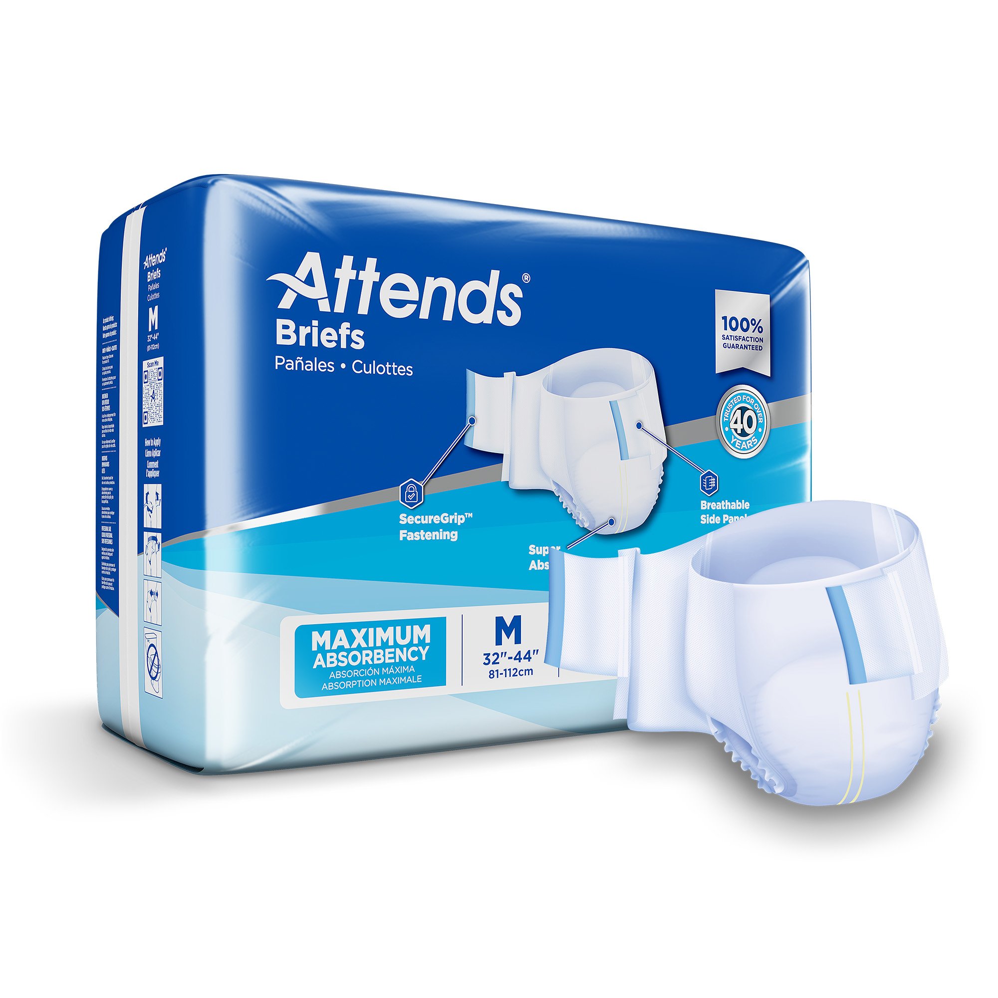 Attends Briefs, Adult, Medium, Heavy Absorbency, Disposable, White MK 955303