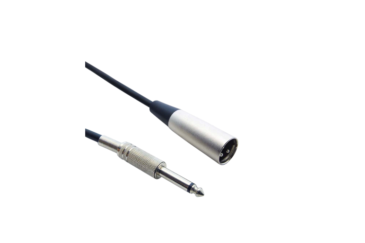 Audio Cable XLR3 Male to 1/4" TS Mono Male, Nickel Plated, Unbalanced Audio, Black, 25Ft Audio Cable XLR3 Male to 1/4" TS Mono Male, Nickel Plated, Unbalanced Audio, Black, 25Ft