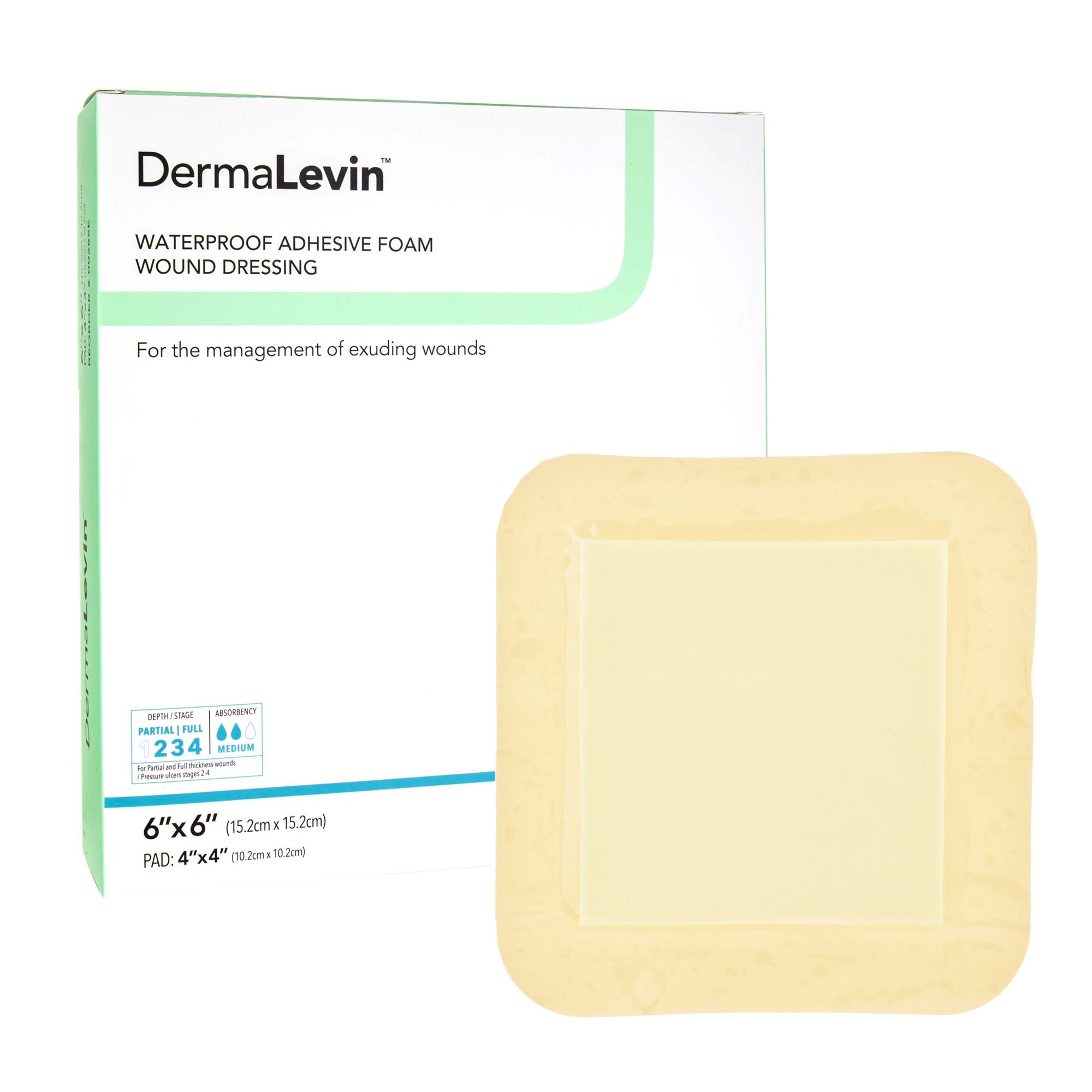 DermaLevin Adhesive with Border Foam Dressing, 6 x 6 Inch MK 584140