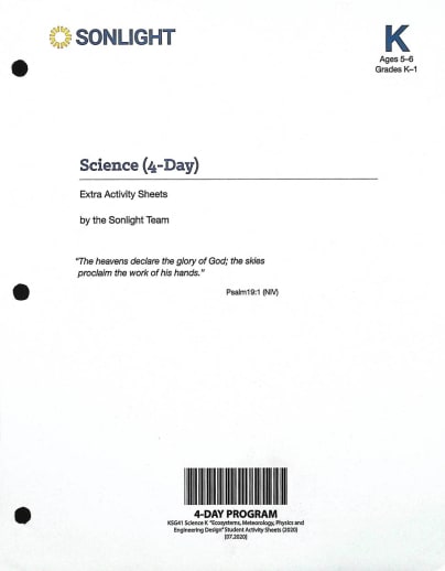 Science Level K 4-Day Extra Activity Sheets (2020)