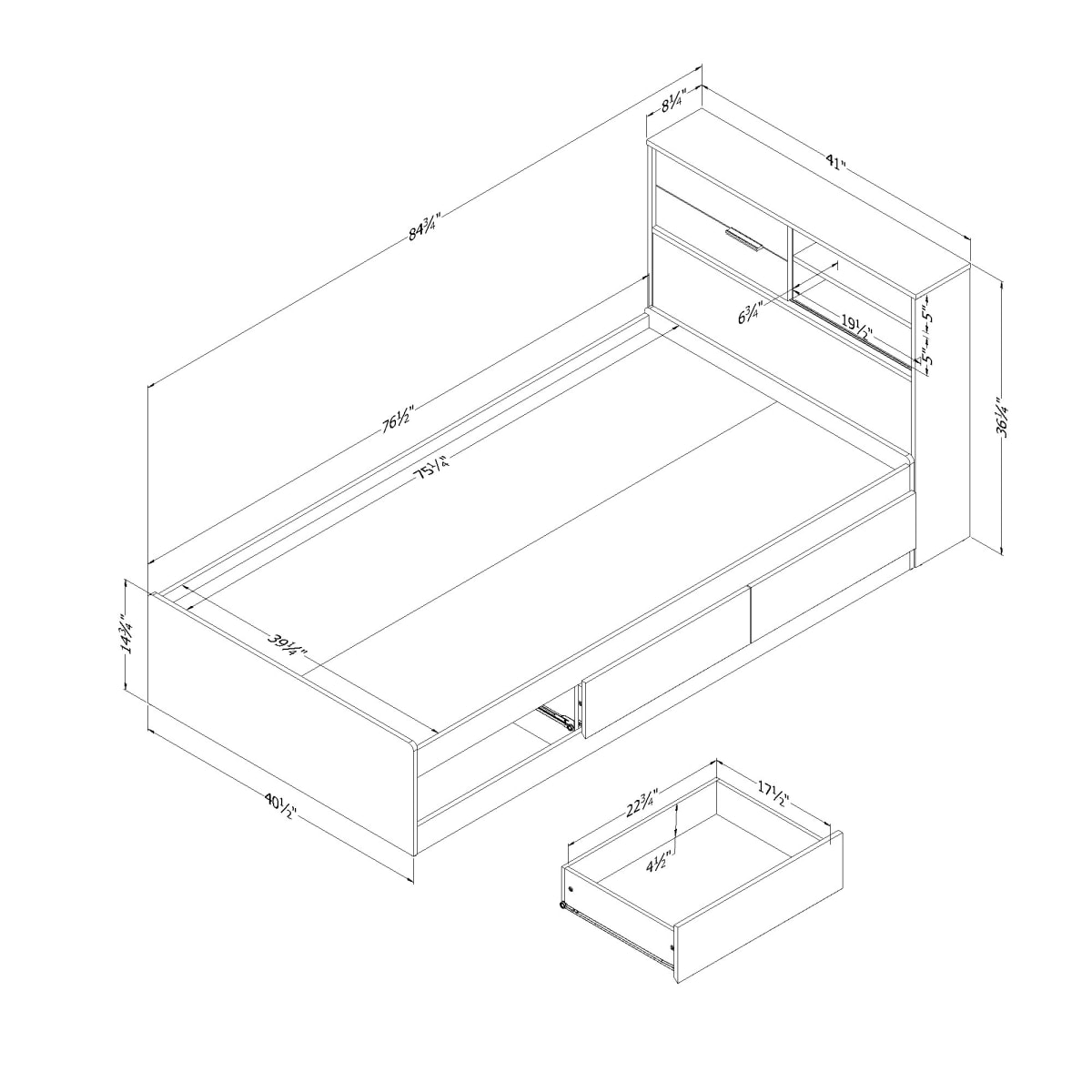Fynn Storage Bed and Bookcase Headboard SetFynn