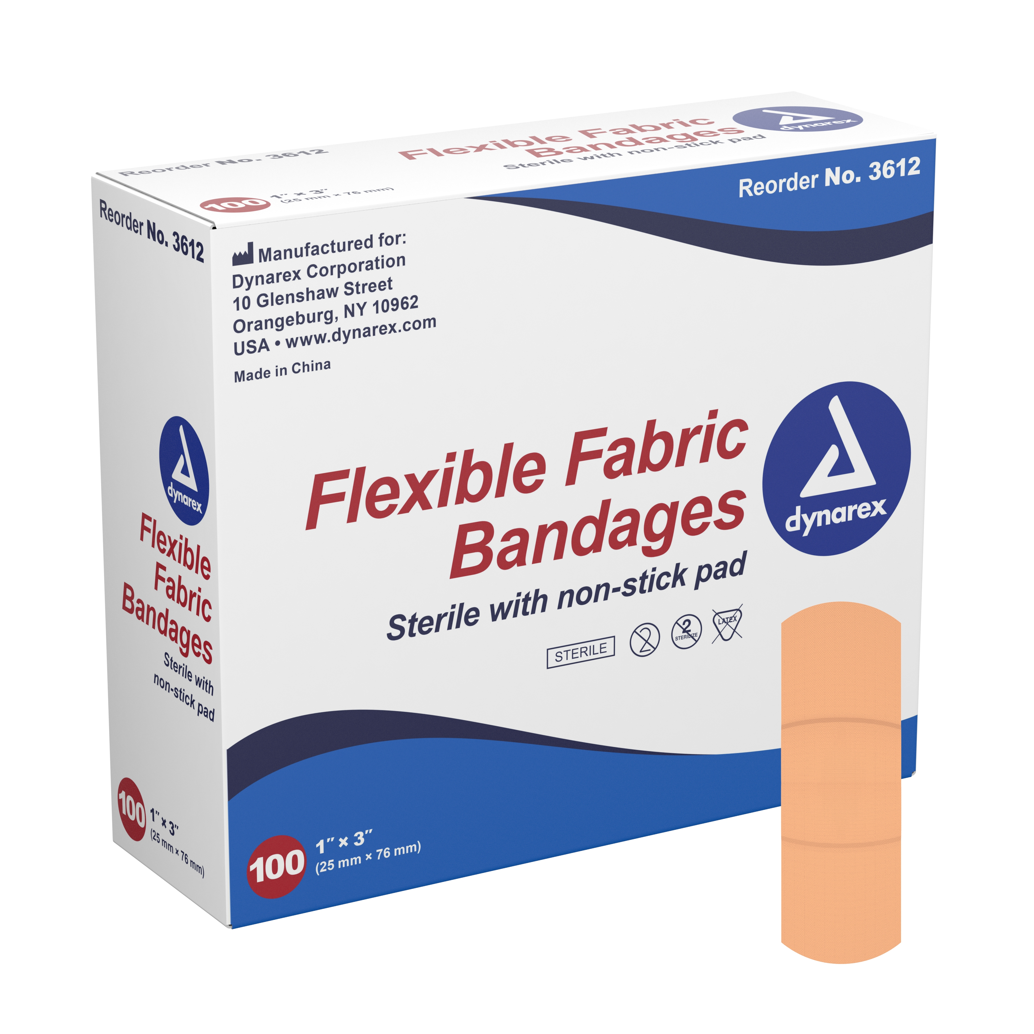dynarex Tan Adhesive Fabric Bandage, 1 x 3 Inch MK DYN-3612