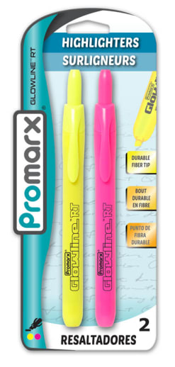 Glowline Retractable Chisel Tip Yellow and Pink Highlighters (2 Pack)