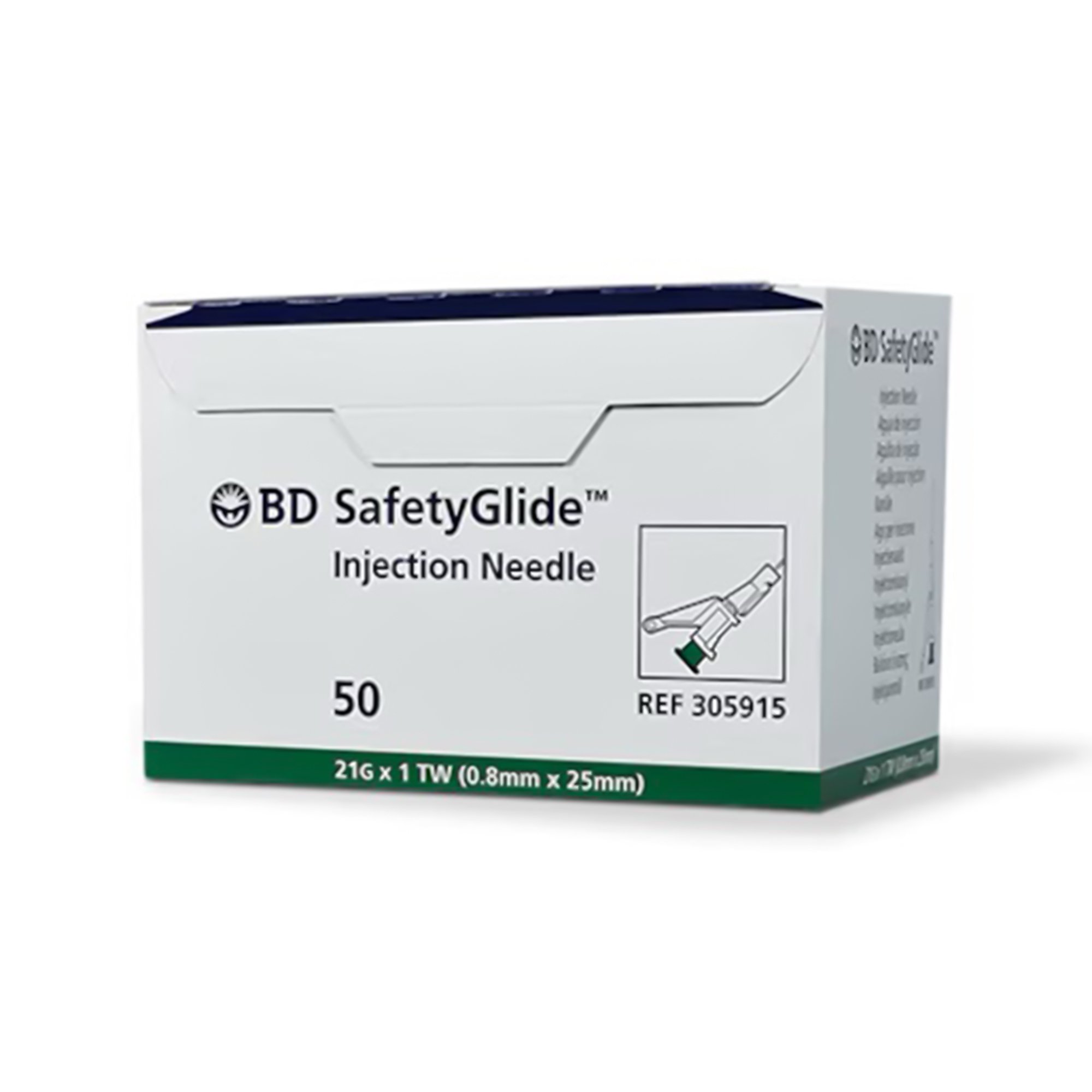 SafetyGlide Hypodermic Needle, 21 Gauge, 1 Inch Length MK 348423